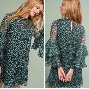 Anthropologie Green Floral Mini Dress